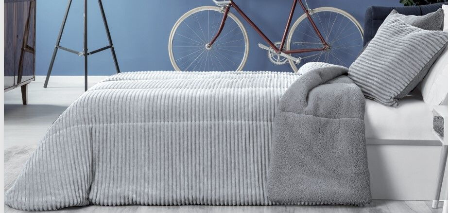 Edredón gris sherpa/borreguito jaspeado rayas modelo Lines Melange ()