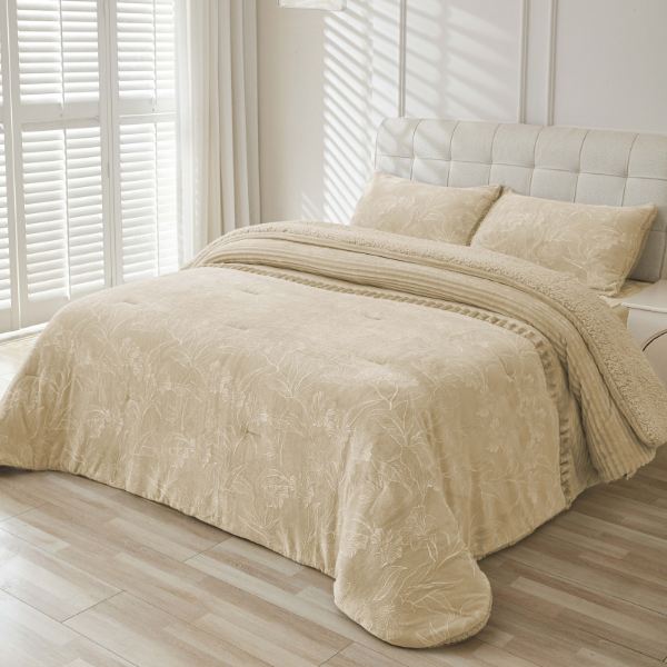 Edredón sherpa estampado OLBIA color beige de Miracle Home 600 gramos ()