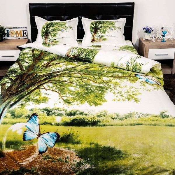 Funda nórdica de algodón 100% verde mariposas cama 150 cm