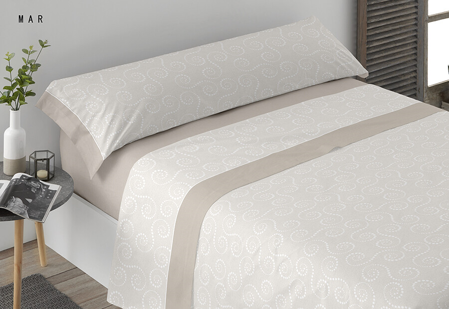 Juego de sábanas 100% Algodón Estampada PLATINIUM Mar color beige ()