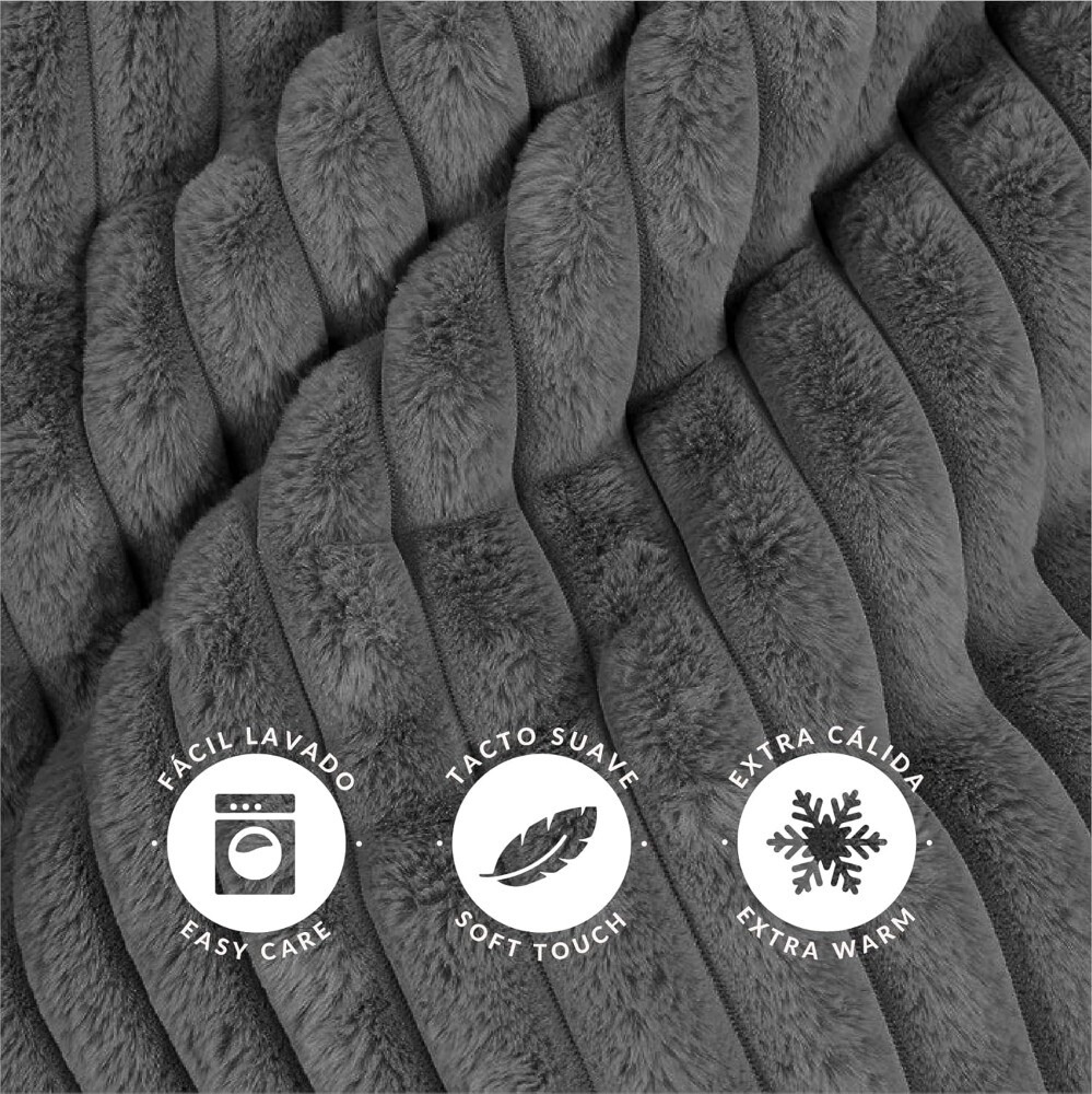 Manta Plaid Victorio & Lucchino Imitación Piel De Conejo Canalé con Reverso Sedalina color gri (3)