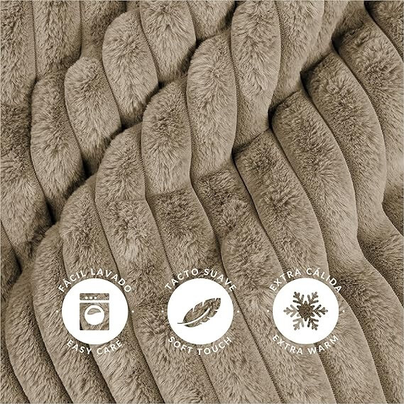 Manta Plaid Victorio & Lucchino Imitación Piel De Conejo Canalé con Reverso Sedalina color moka (3)