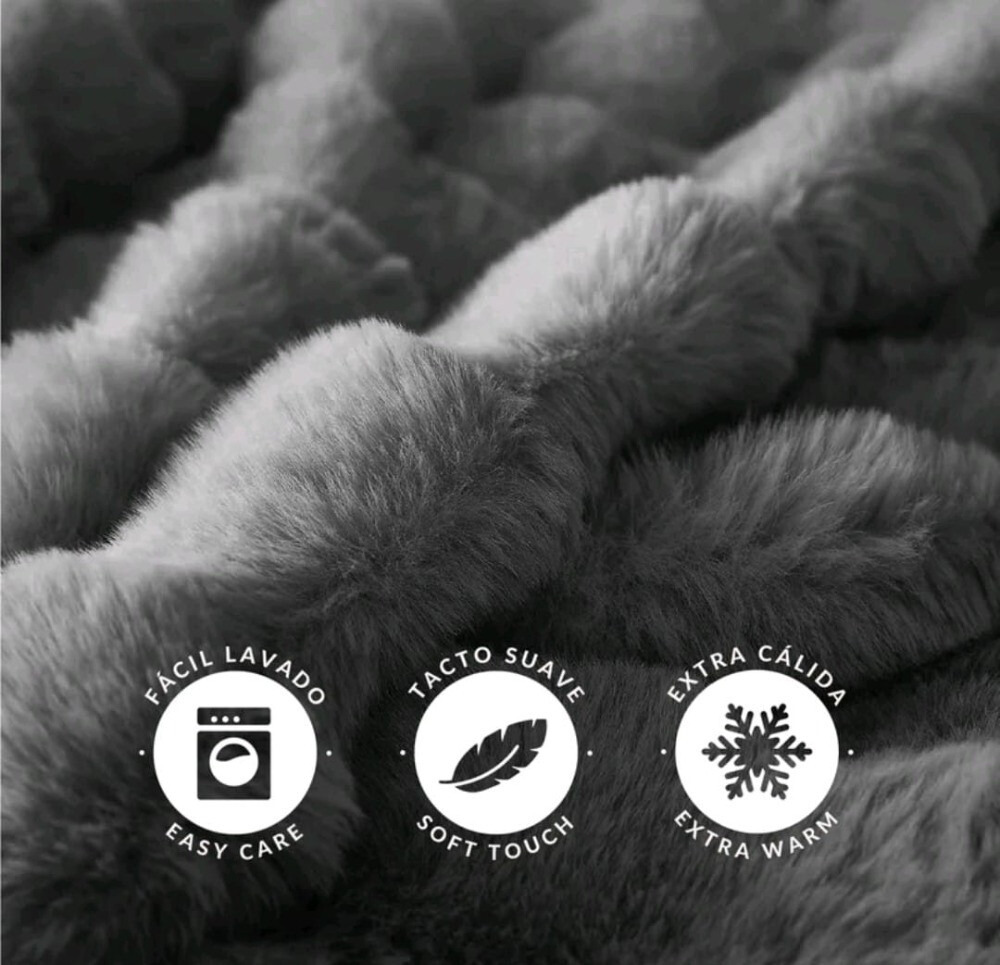 Manta Plaid Victorio & Lucchino Imitación Piel De Conejo con Reverso Sedalina - Manta Suave color Gris (3)