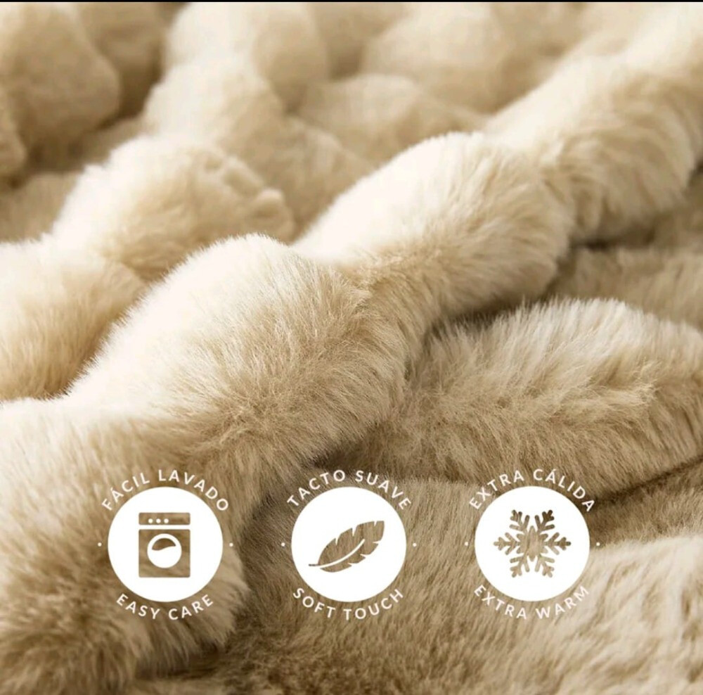 Manta Plaid Victorio & Lucchino Piel De Conejo Imitación con Reverso Sedalina - Manta Suave color Capuchino (1)