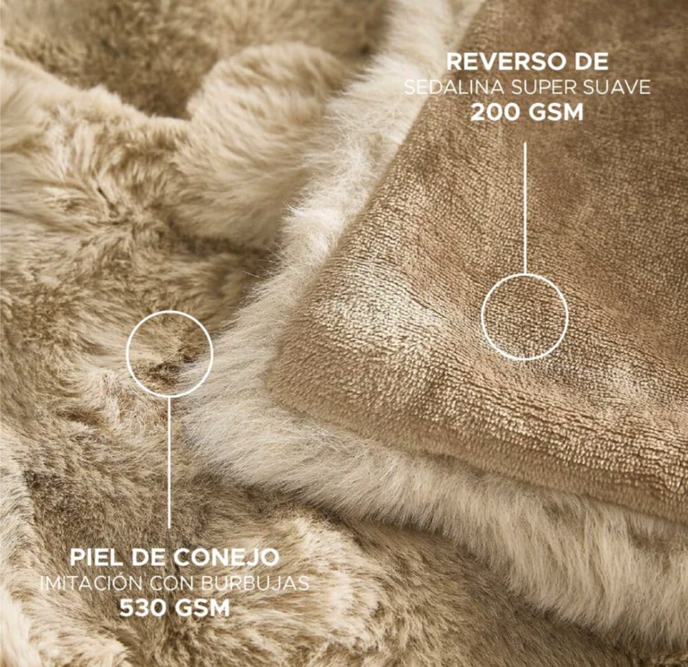 Manta Plaid Victorio & Lucchino Piel De Conejo Imitación con Reverso Sedalina - Manta Suave color Capuchino (2)