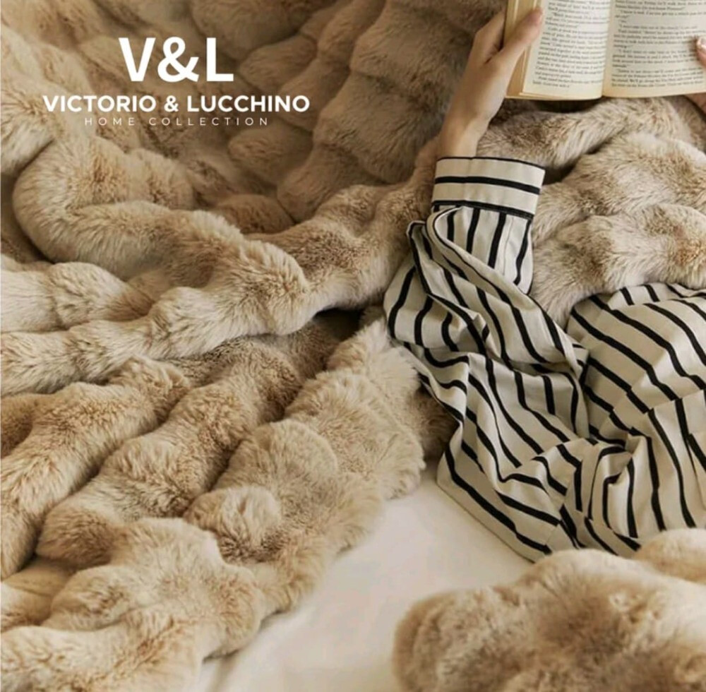 Manta Plaid Victorio & Lucchino Piel De Conejo Imitación con Reverso Sedalina - Manta Suave color Capuchino (3)