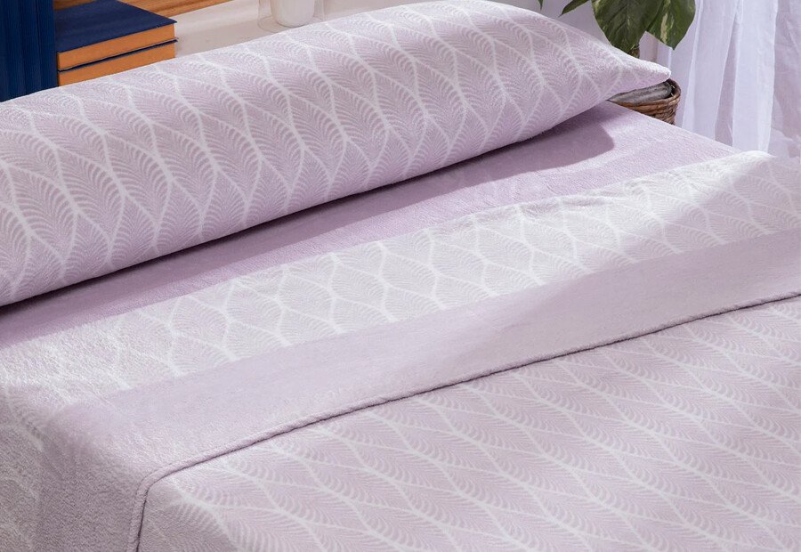 Sábana Invierno Coralina KARAMELO Premium Doble Cara Saori Lavanda ()
