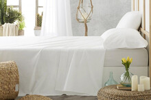 Sábanas de hotelería marca Burrito Blanco color blanco 50% Algodón, 50% Poliéster