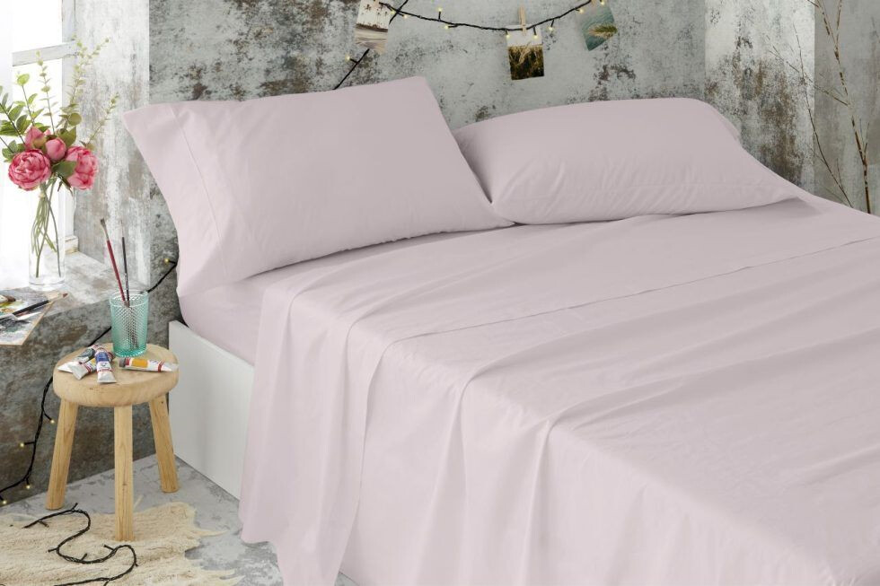 Sábanas de hotelería marca Burrito Blanco color rosa  50% Algodón, 50% Poliéster ()