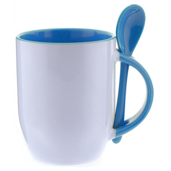 Taza personalizada de colores con cuchara (Azul)