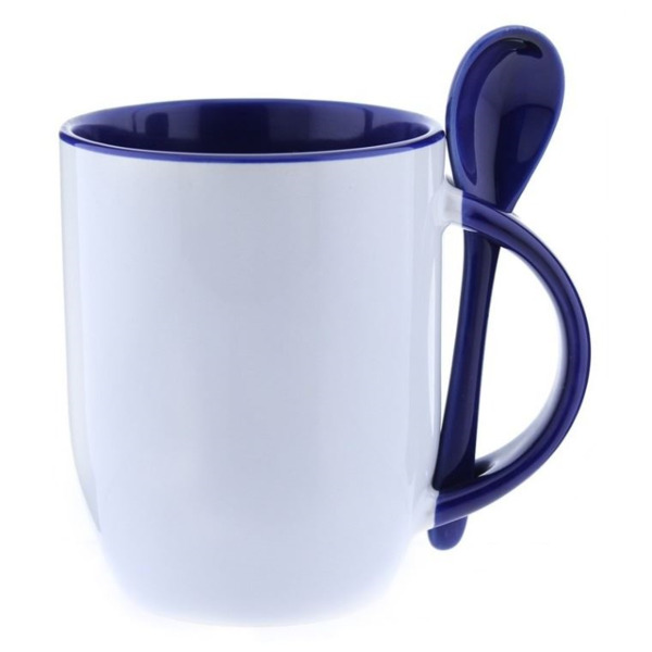Taza personalizada de colores con cuchara (Azul oscuro)
