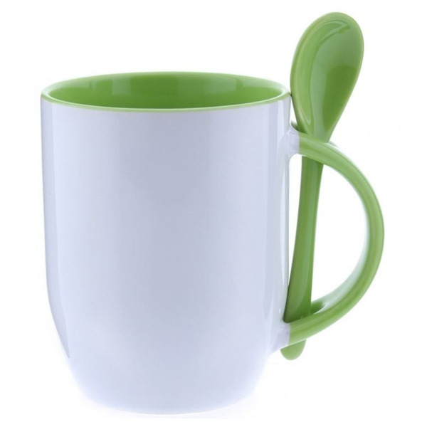 Taza personalizada de colores con cuchara (Verde)