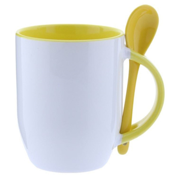 Taza personalizada de colores con cuchara (Amarillo)